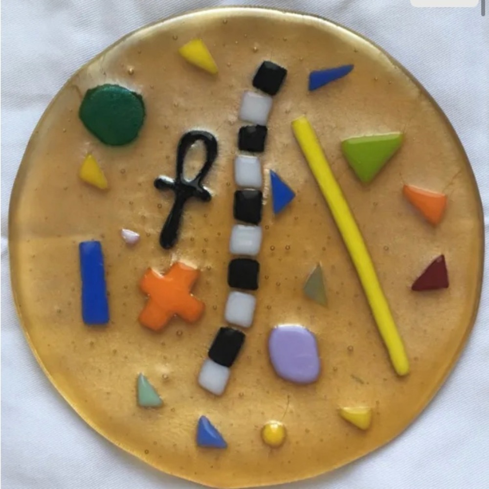 Mummies Treasure ”Fused Art Glass Ankh Design  Original Handmade 8” Plate